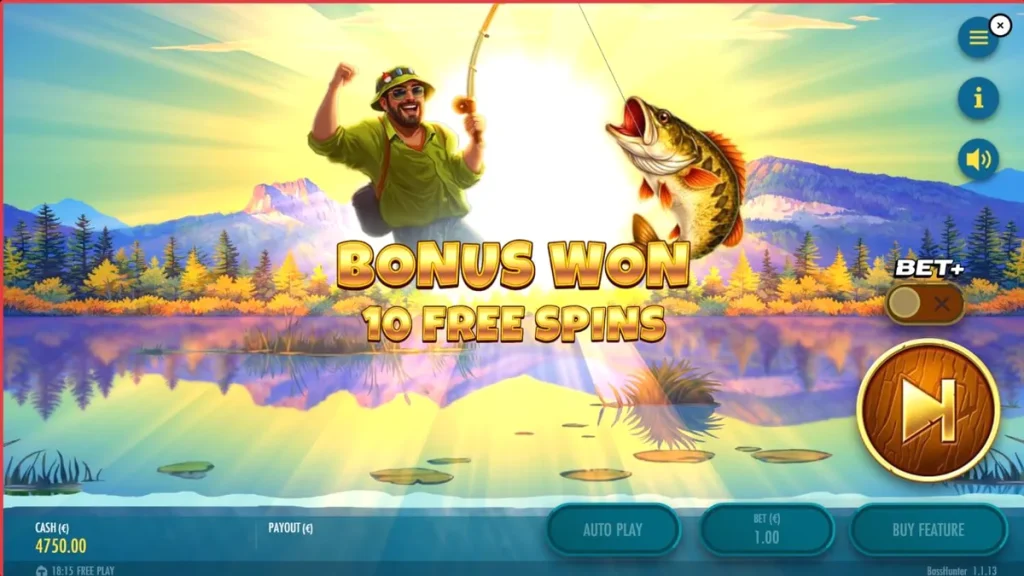 Tampilan visual slot Bass Hunter dengan tema danau Nordic