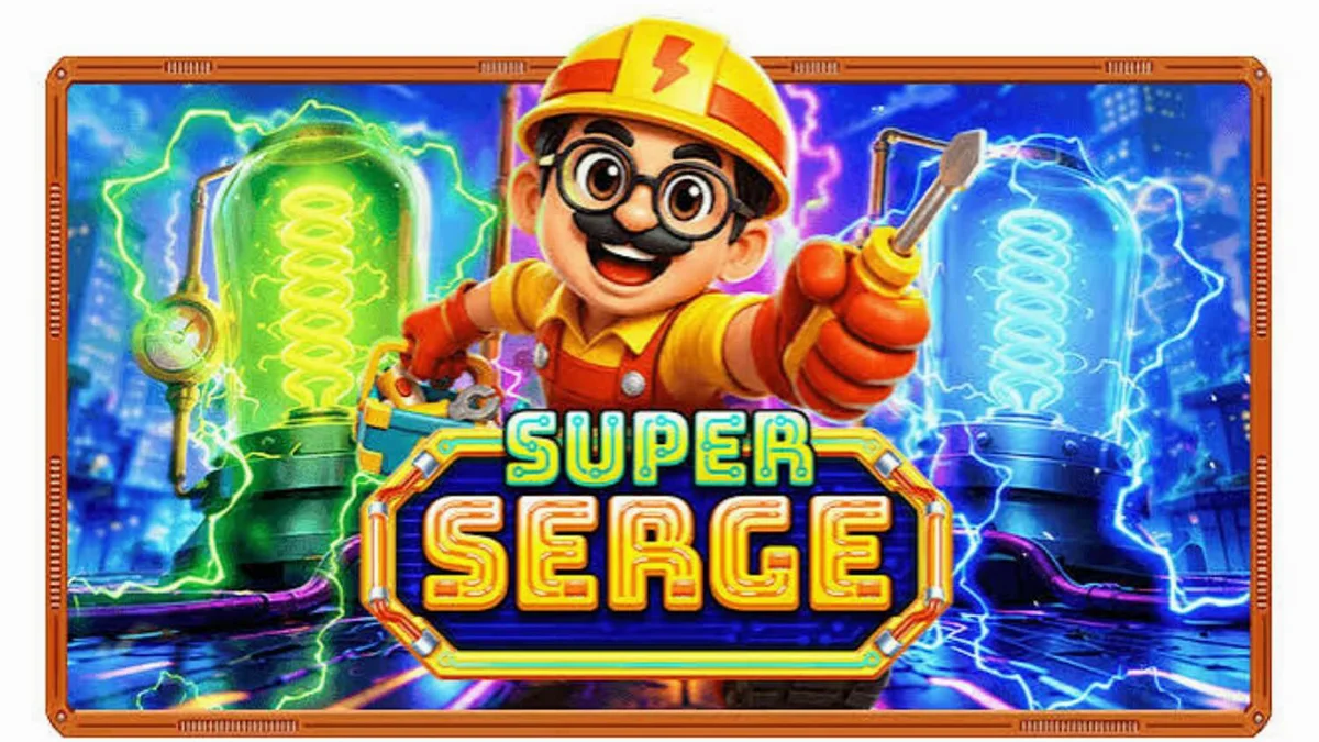 Tampilan visual slot Super Serge dengan tema elektrik dan neon